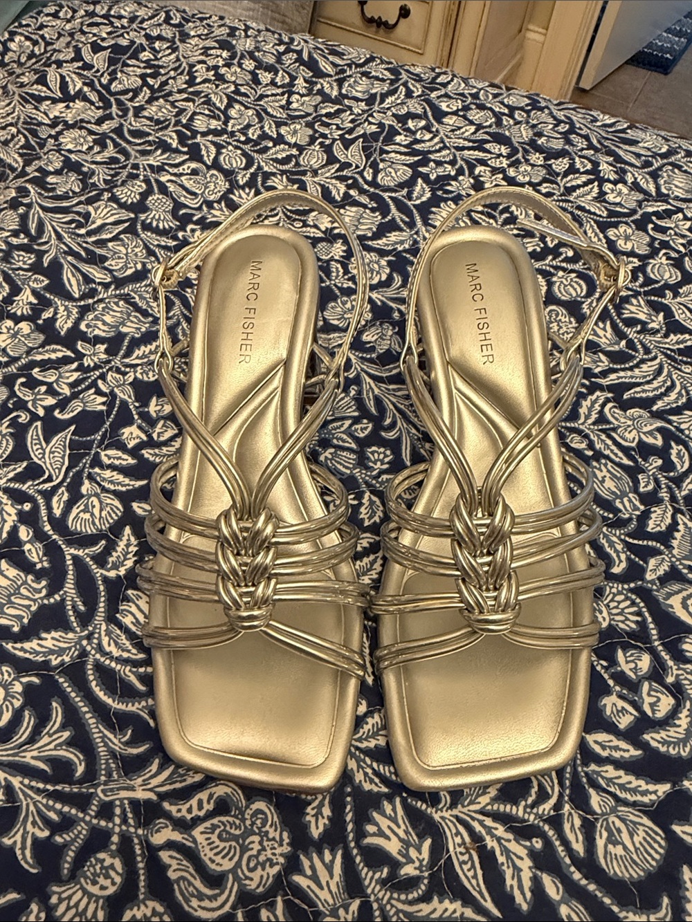 Marc Fisher Metallic Silver Braided Strappy Sandals
